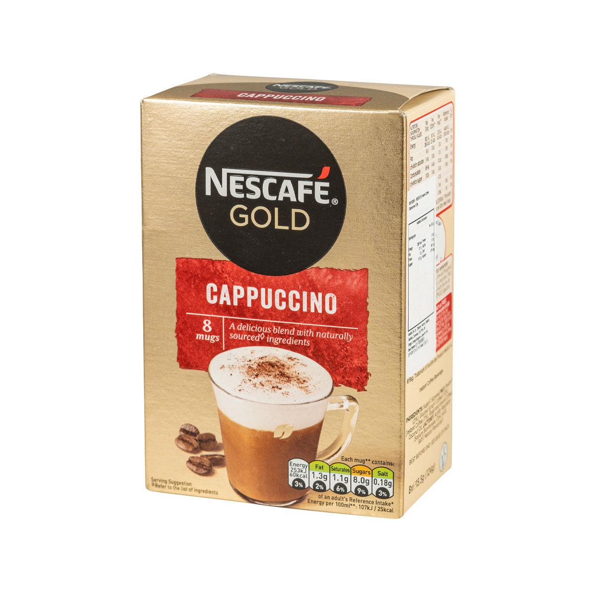 NESCAFE Gold cappuccino instant coffee box side panel with ingredient details