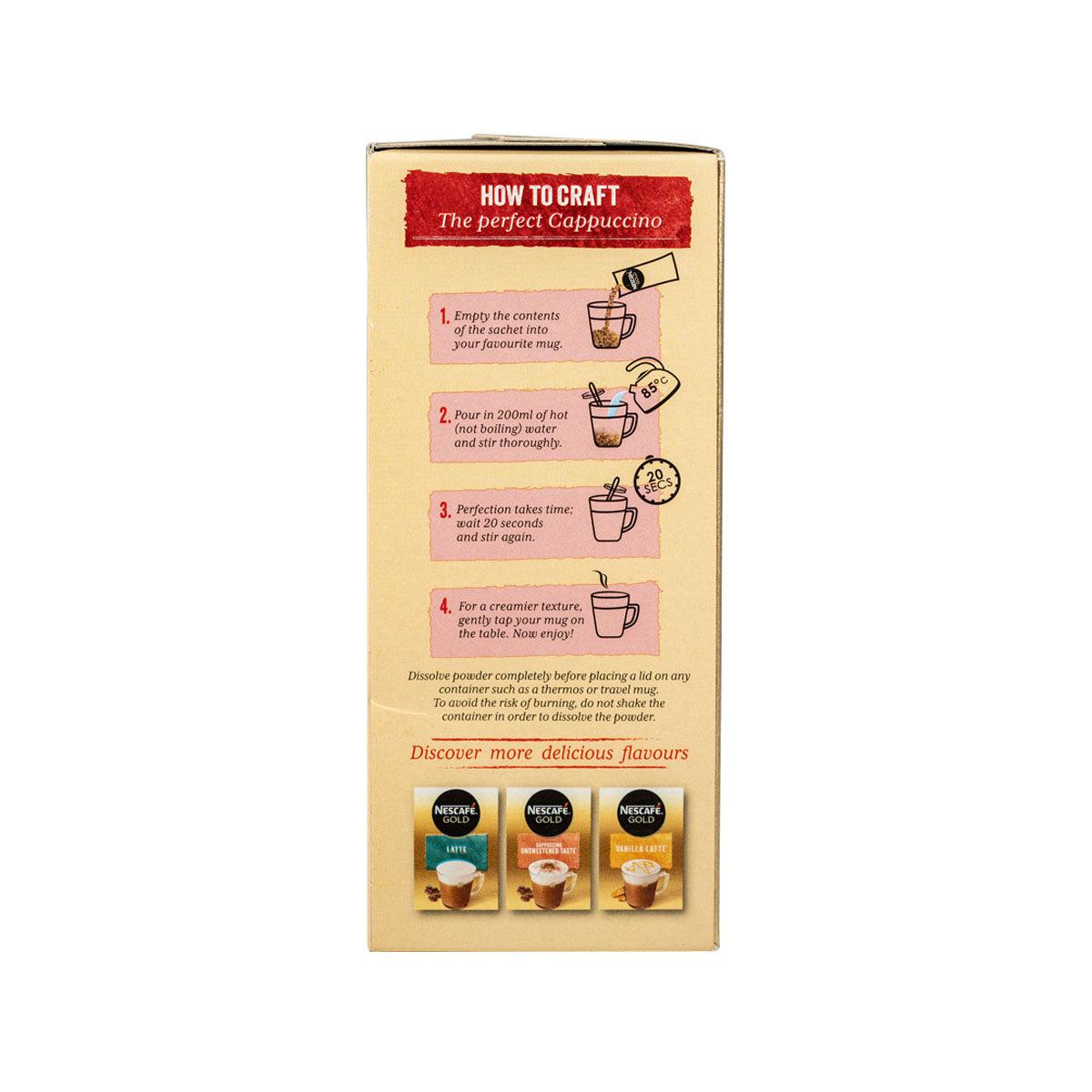 NESCAFE Gold cappuccino instant coffee box back with how-to-craft instructions