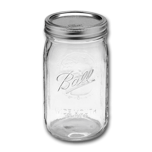BALL 946 mL wide-mouth mason jar with metal screw lid, clear glass