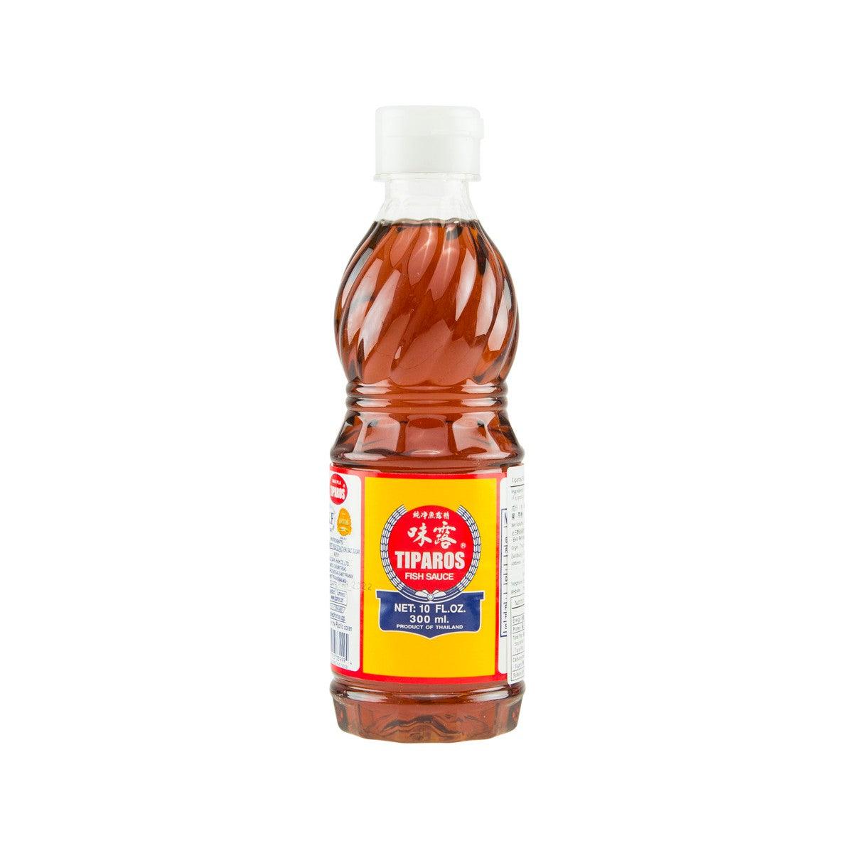 TIPAROS fish sauce bottle, 300 mL, amber brown liquid in glass with white cap