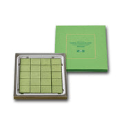 Matcha green nama chocolate box with tray of 20 square chocolates