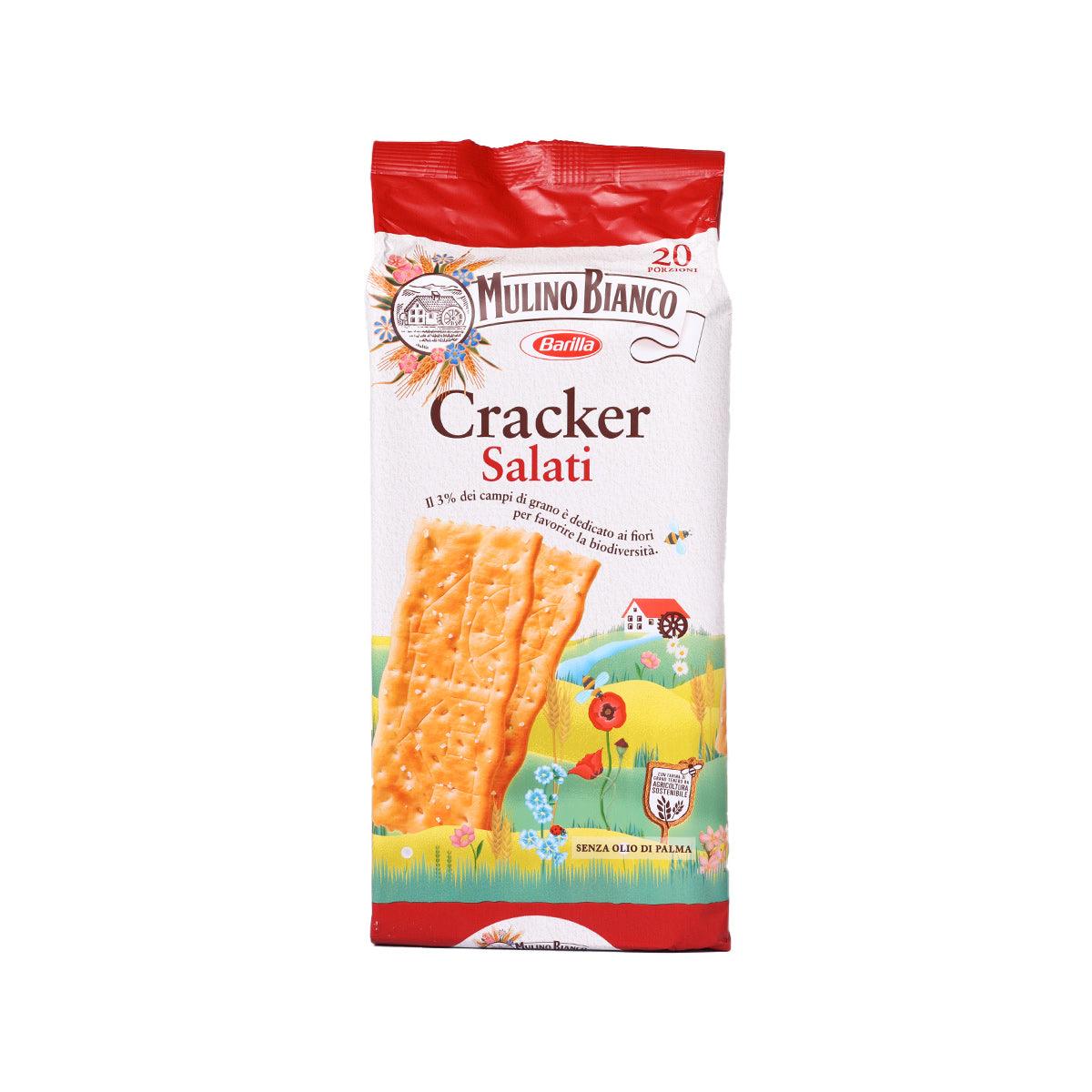 MULINO BIANCO salted cracker bag, red top and orange cracker illustration