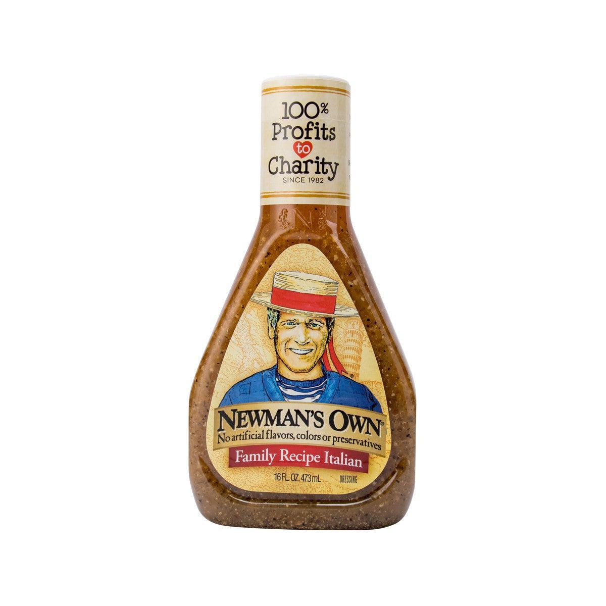 Newman’s Own Family Recipe Italian dressing bottle, 473 mL, brown glass