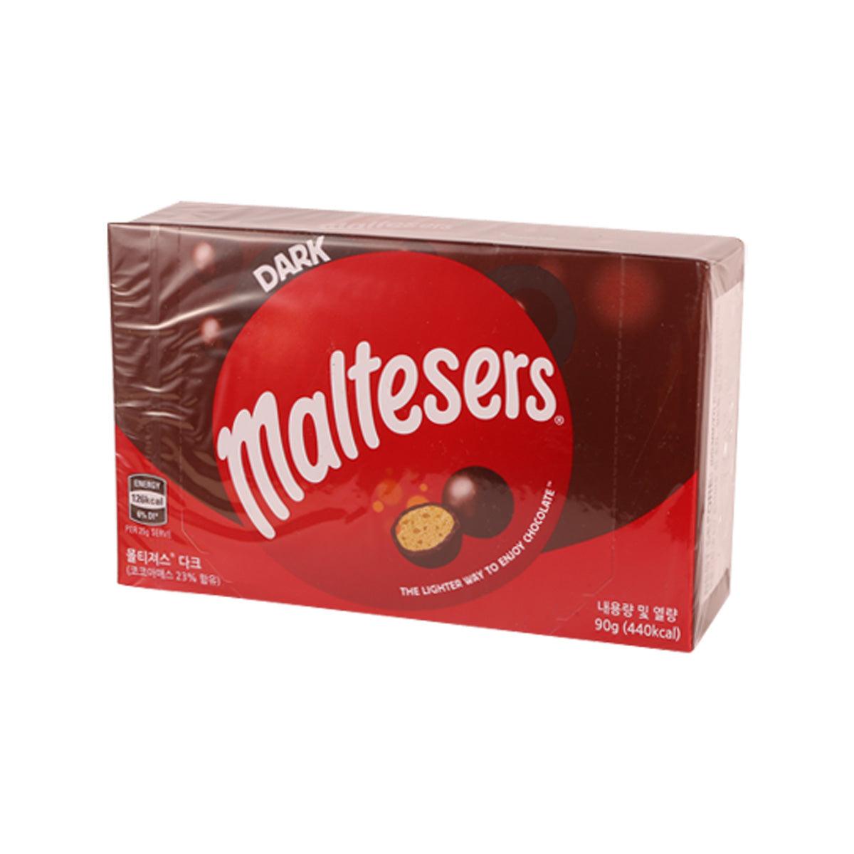 MALTESERS dark chocolate candy box, 90g carton with side view