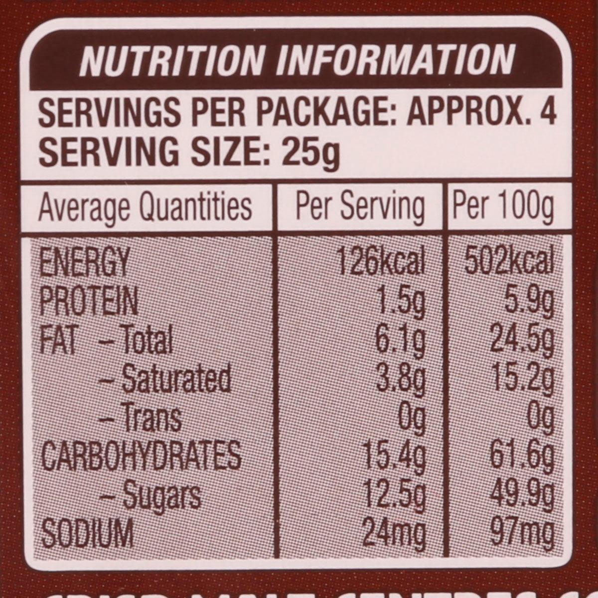 MALTESERS nutrition information label on dark chocolate candy pack
