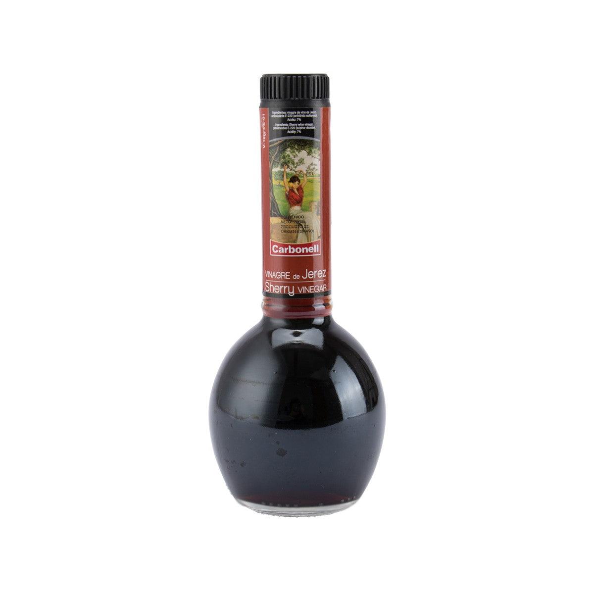 CARBONELL sherry vinegar bottle, dark glass with black screw cap, 250 mL