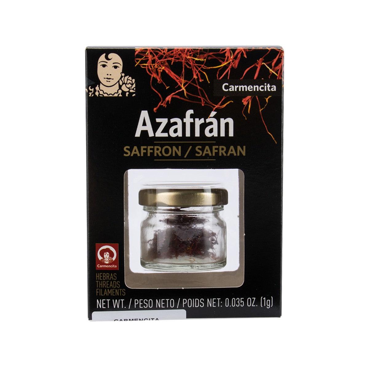 CARMENCITA saffron threads 1 g in glass jar shown in retail box