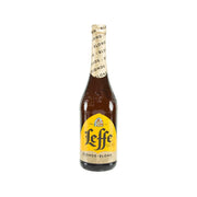 LEFFE blonde Belgian beer bottle with yellow front label