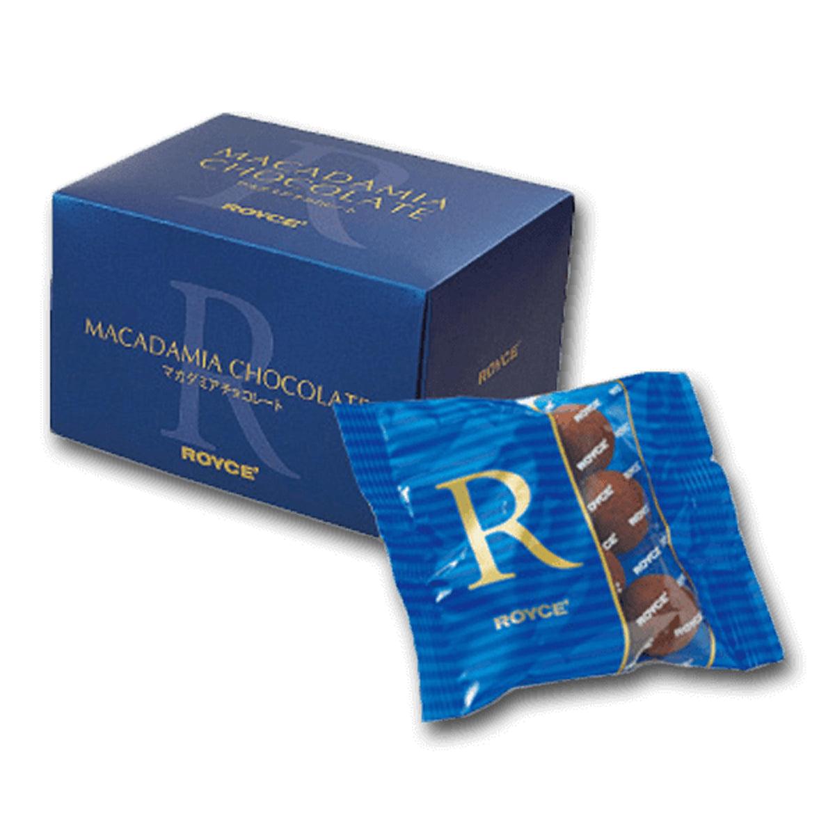 Macadamia chocolate set with blue ROYCE' box and wrapped chocolate bar