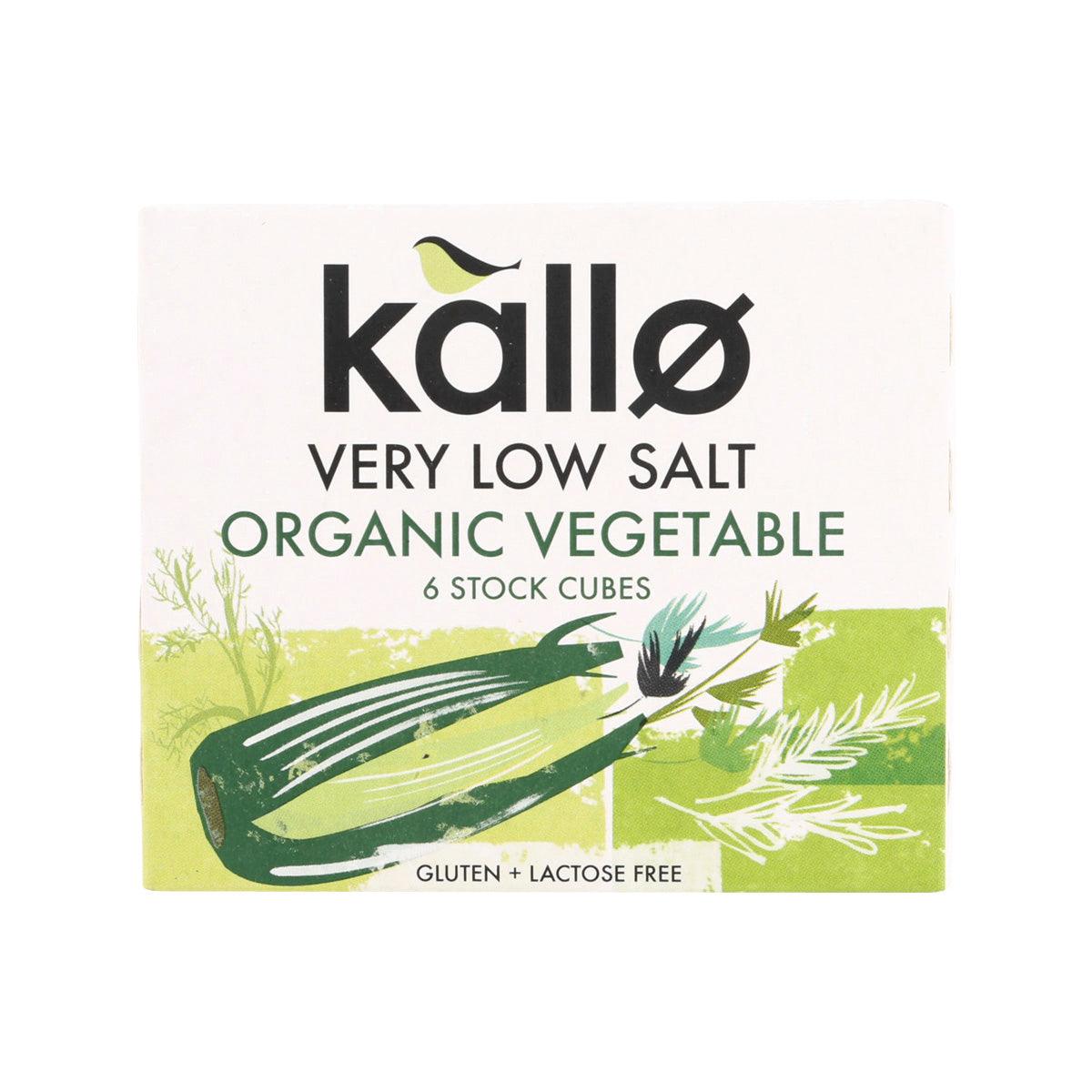 KALLO organic vegetable stock cubes pack, very low salt, 6 cubes, gluten- & lactose-free