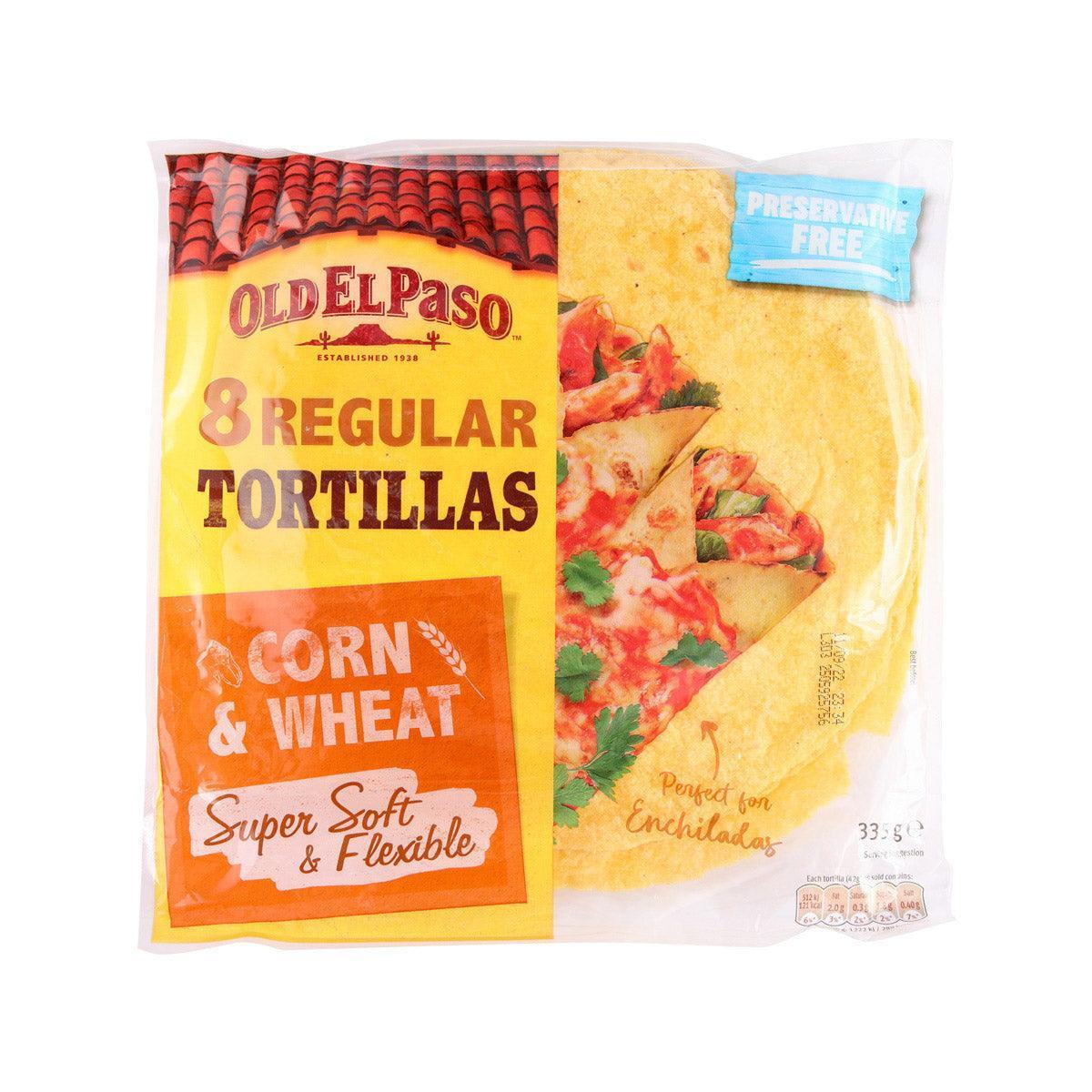 Corn and wheat tortillas pack, 8 regular tortillas, soft and flexible