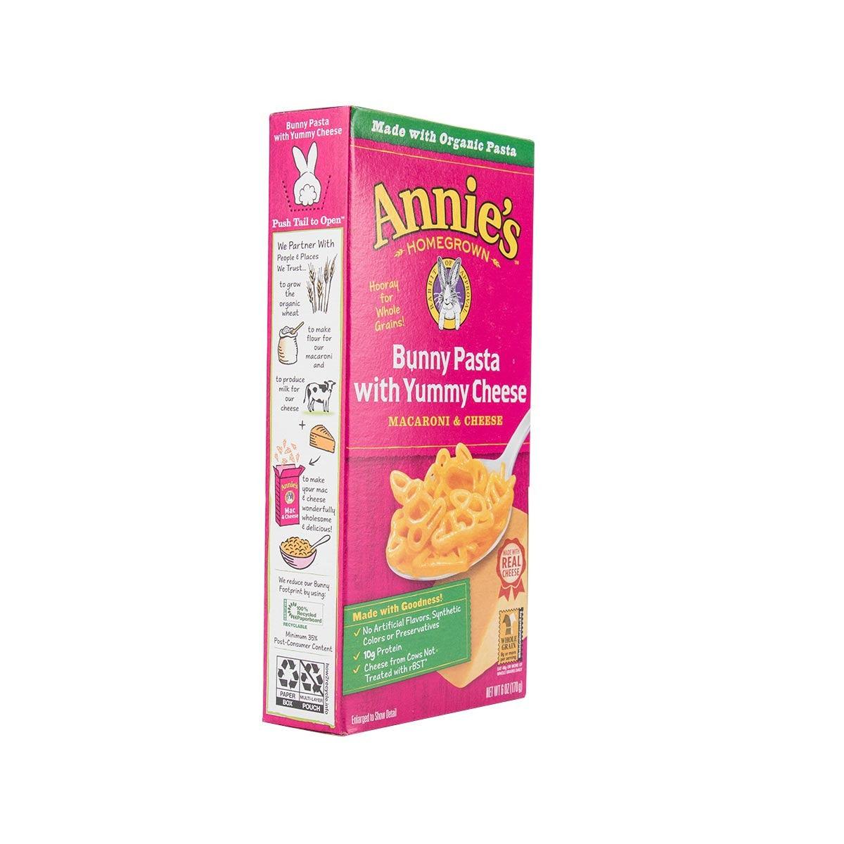 Annie's Naturals Bunny Pasta with Yummy Cheese box side view with pasta illustration