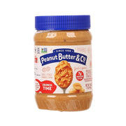 Peanut butter spread jar with blue lid, Crunch Time label on front