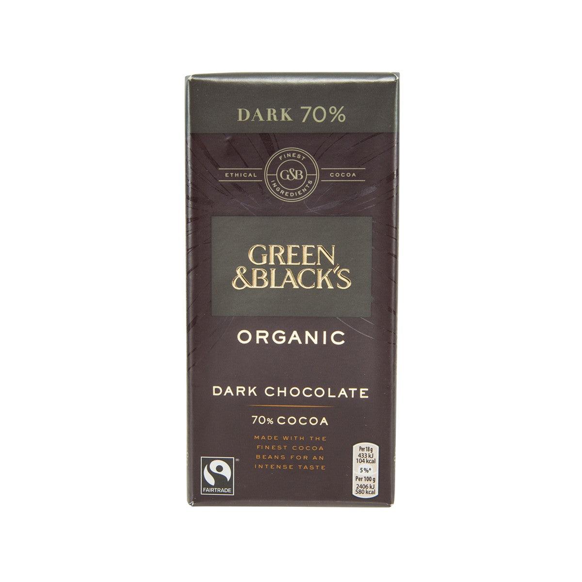 Green & Black's organic dark chocolate bar, 70% cocoa, box front