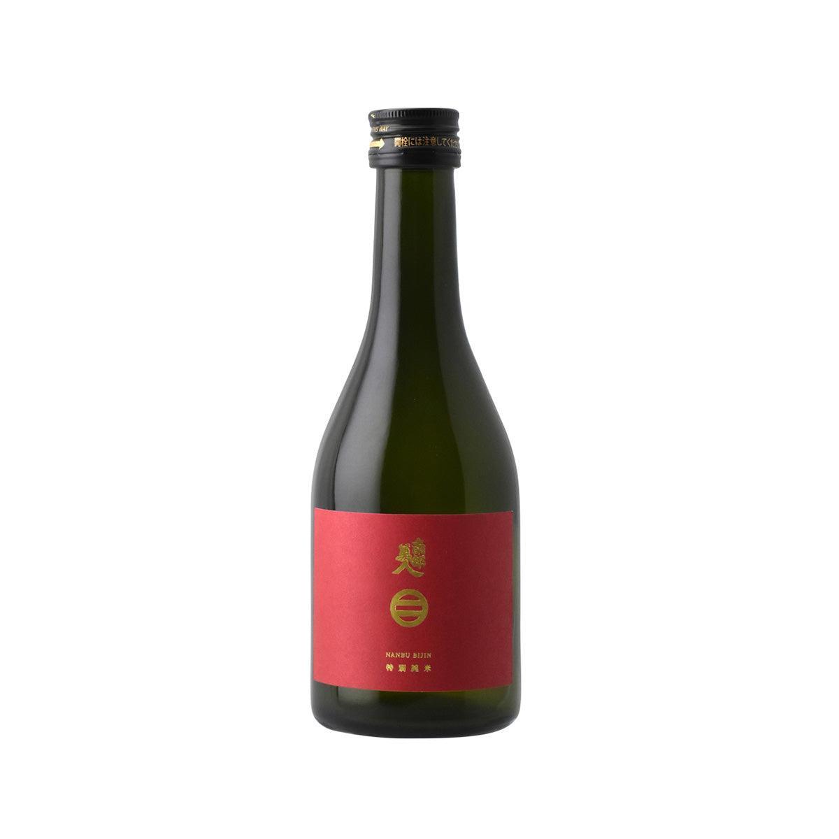 NANBUBIJIN Tokubetsu Junmai sake bottle, 300 mL, dark green glass with red label