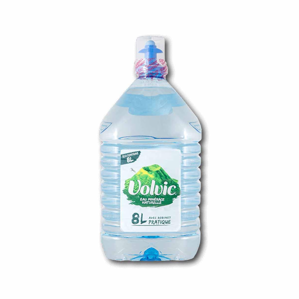8L bottled natural mineral water in clear plastic bottle with blue cap and label