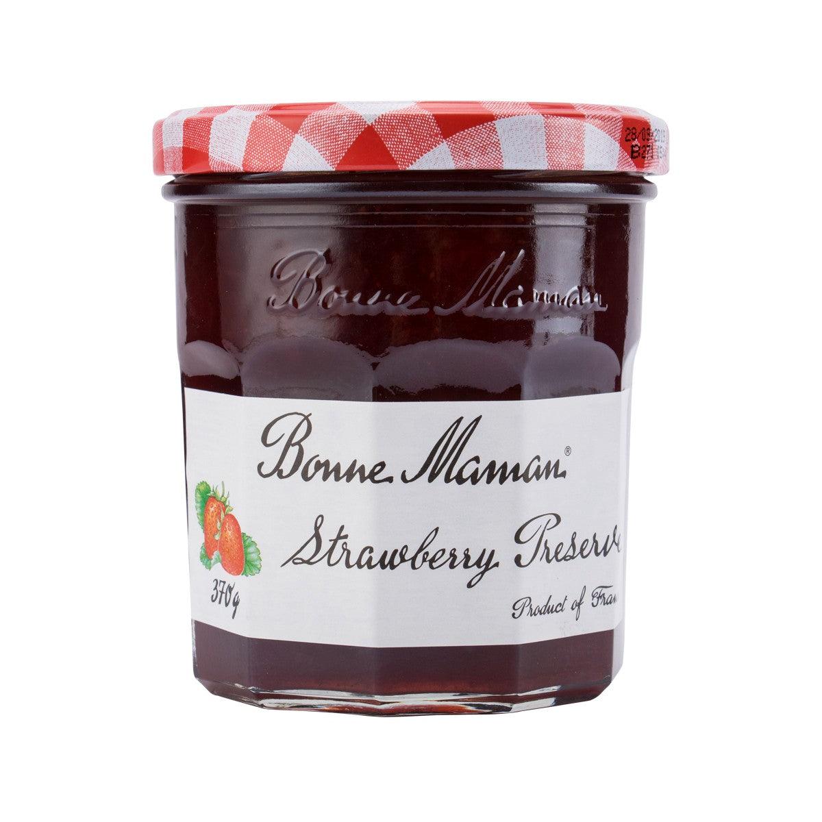 BONNE MAMAN strawberry extra jam jar, red checkered lid, 370g glass container
