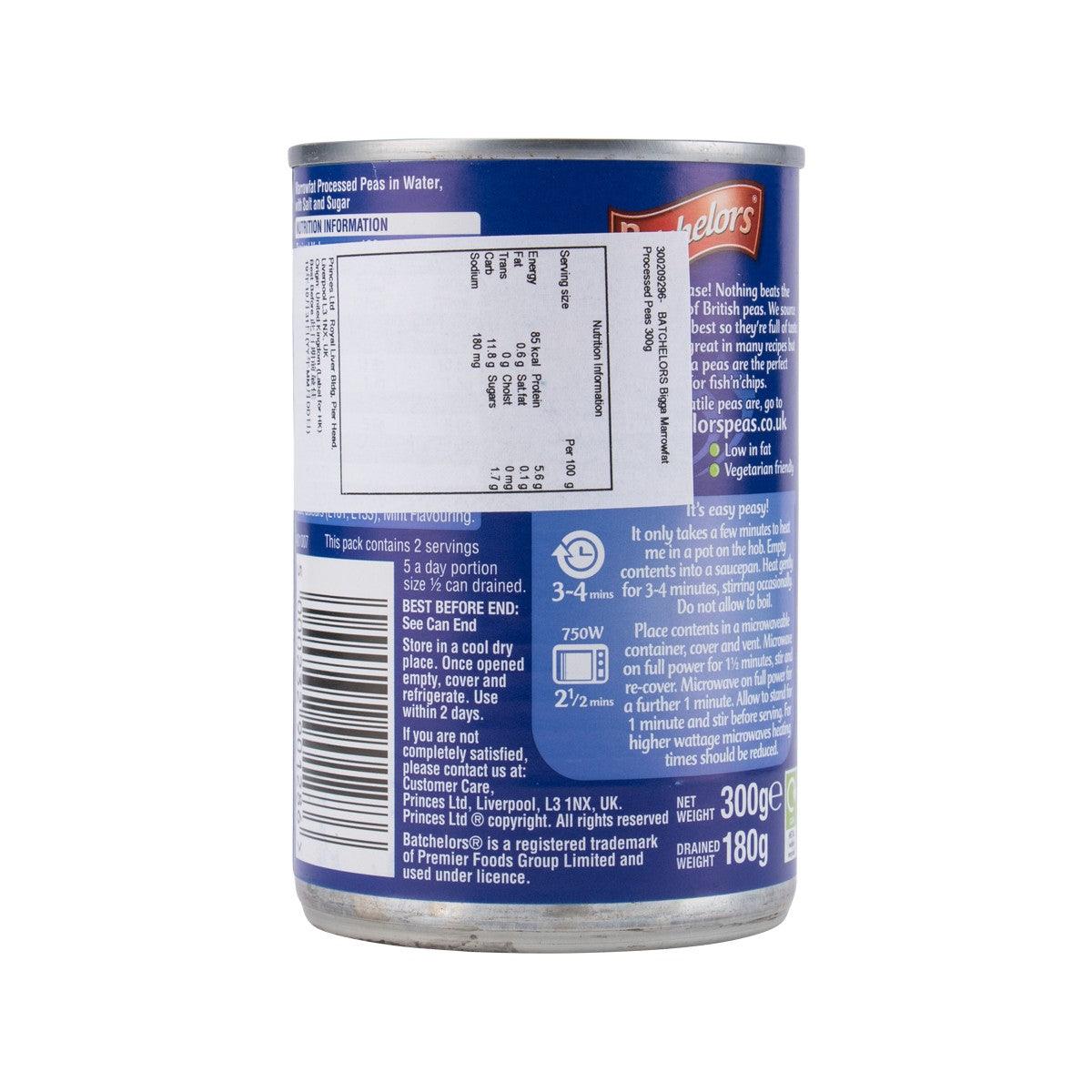 BATCHELORS Bigga marrowfat peas can back label with nutrition and storage info