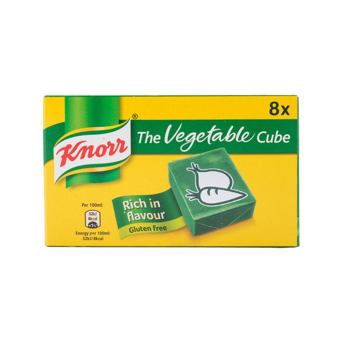 Vegetable stock cube box, green cube graphic, 8x count on front