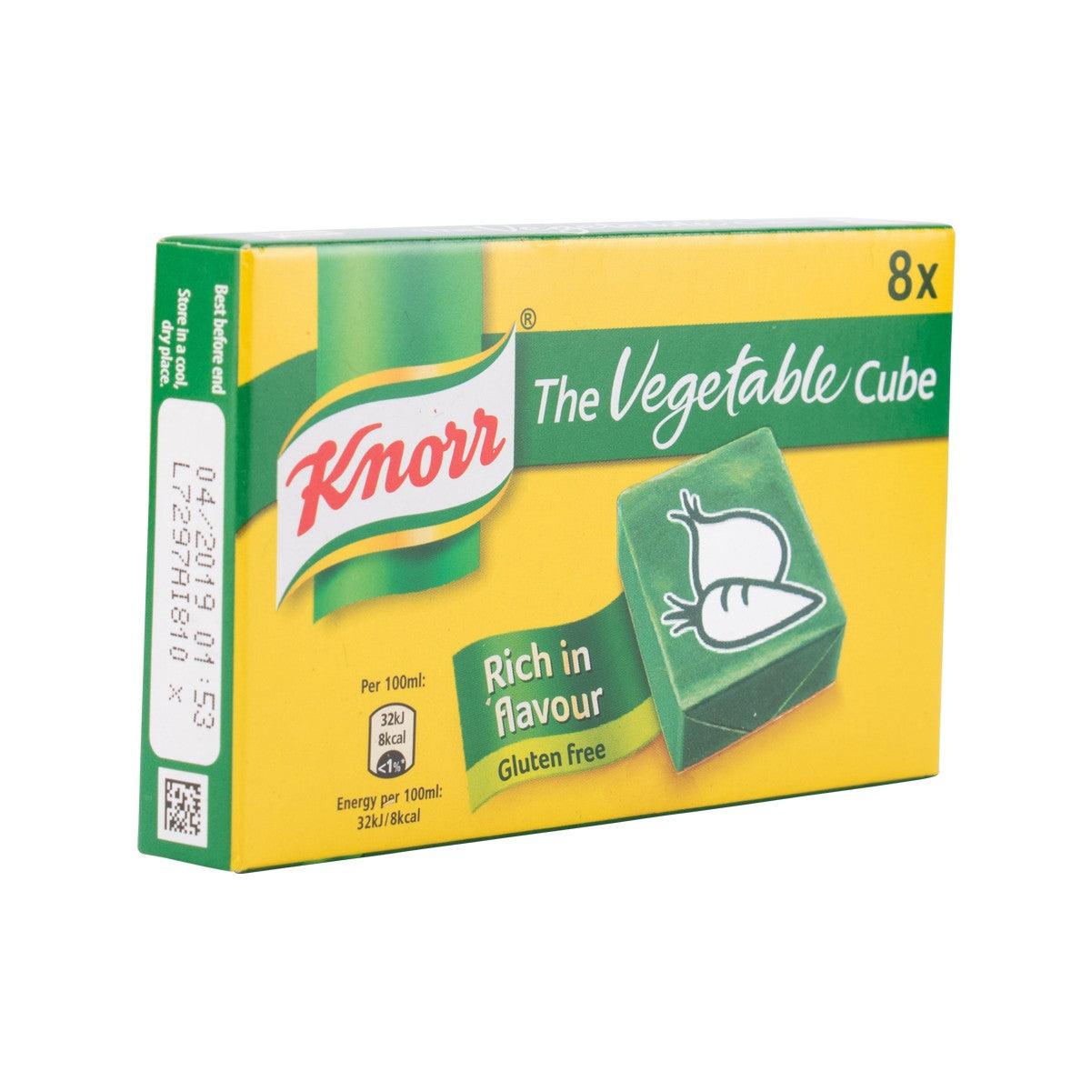 Vegetable stock cube box, side view with Knorr logo and 8x count