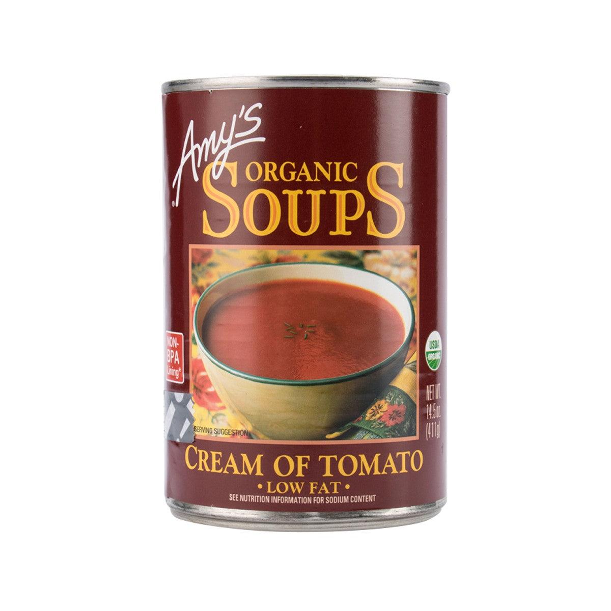 Amy's Kitchen Organic Cream of Tomato low-fat soup can, 411g