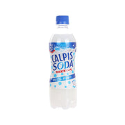 CALPIS Soda PET bottle, 500 mL, clear plastic with blue cap and front blue label