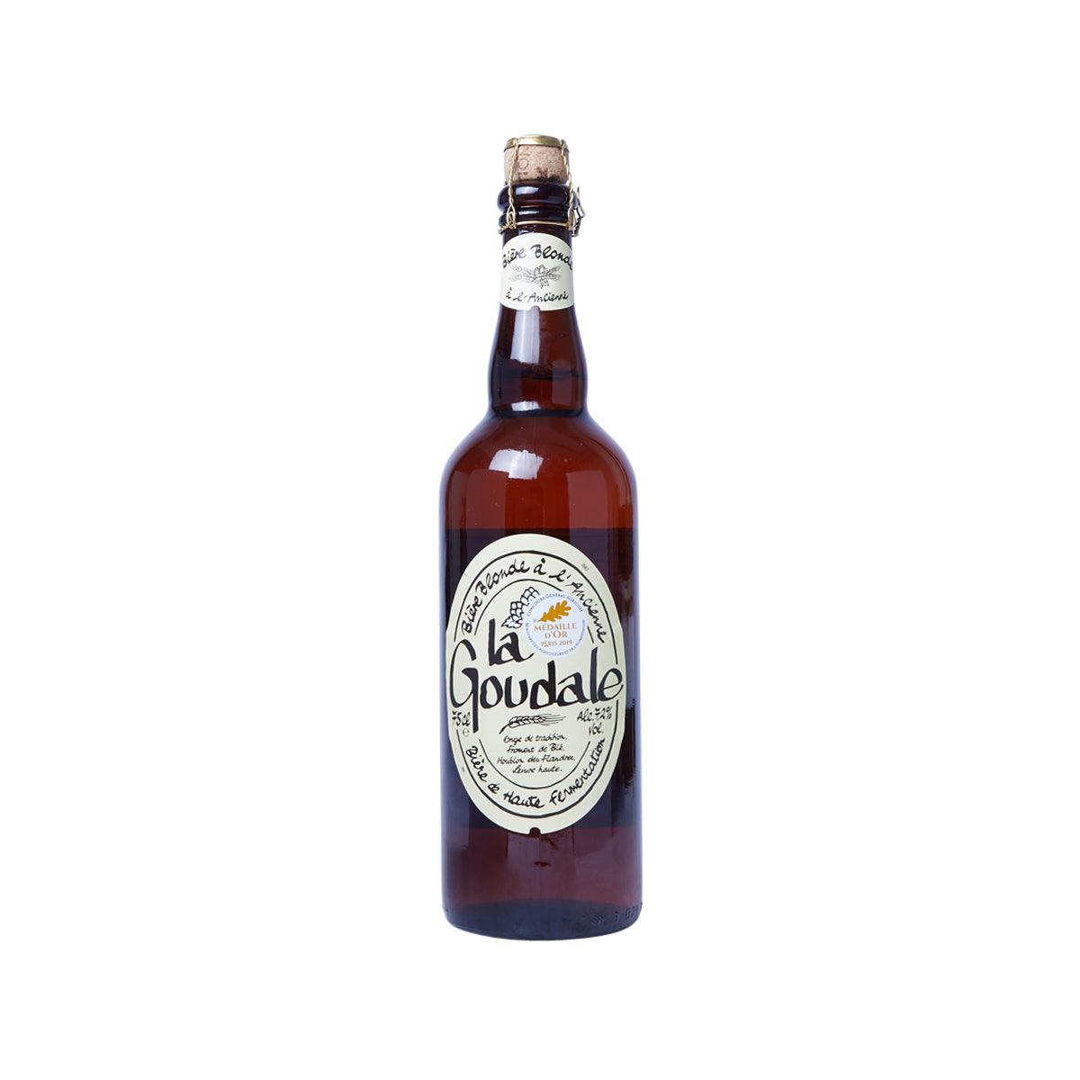 LA GOUDALE strong beer bottle, amber glass with cork and front label