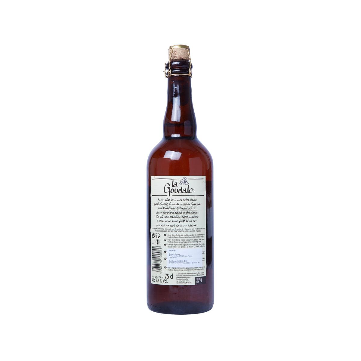 LA GOUDALE strong beer bottle, amber glass with back label and barcode