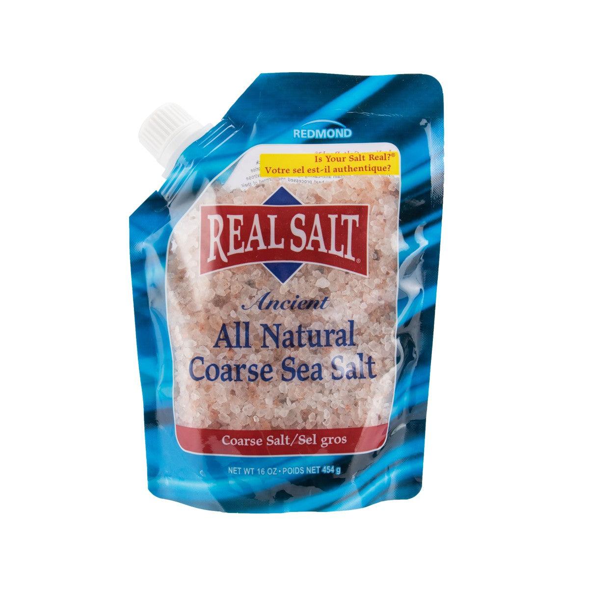 Coarse sea salt pouch with front label, 454 g