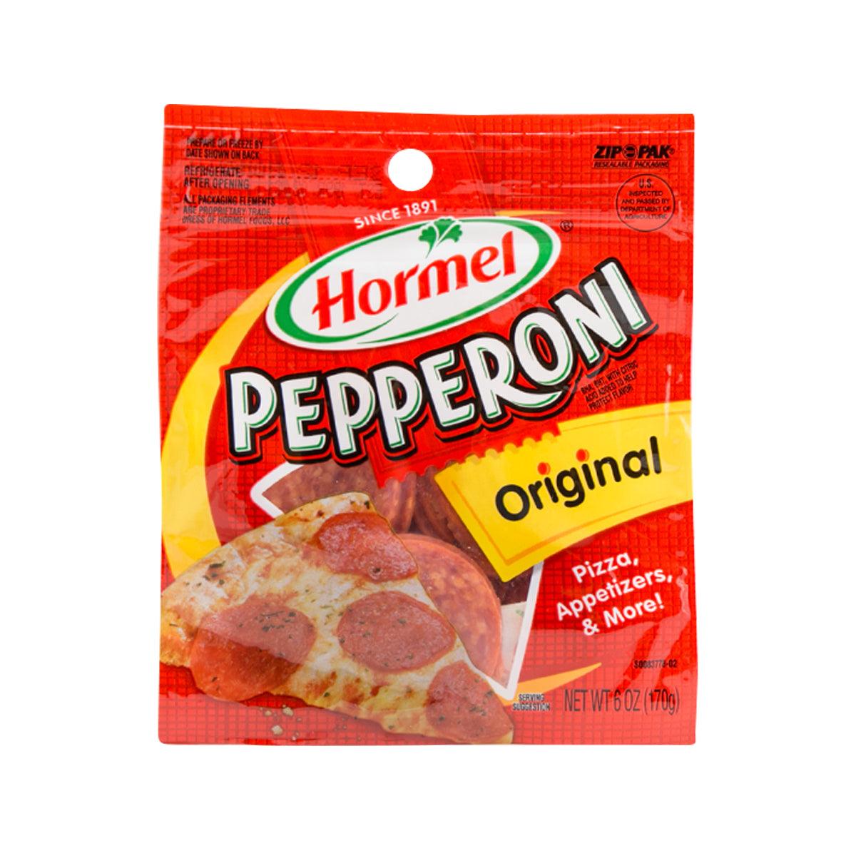 HORMEL original pepperoni in red pouch with pepperoni slice graphic