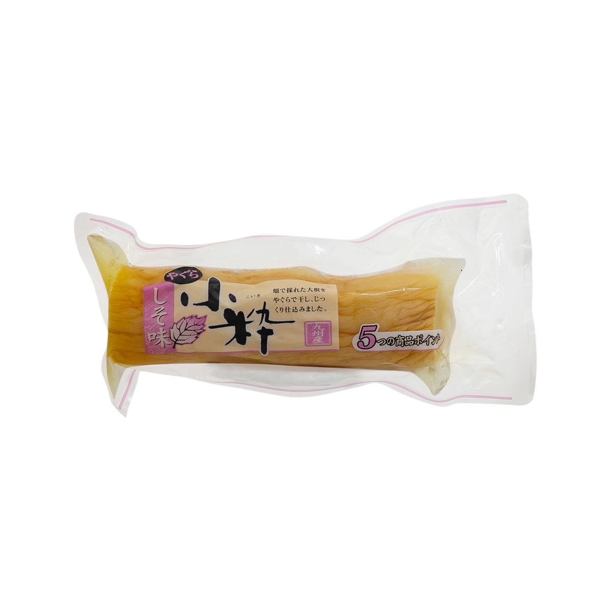 Pickled radish flavor snack pouch, yellow-orange packaged strip, front label
