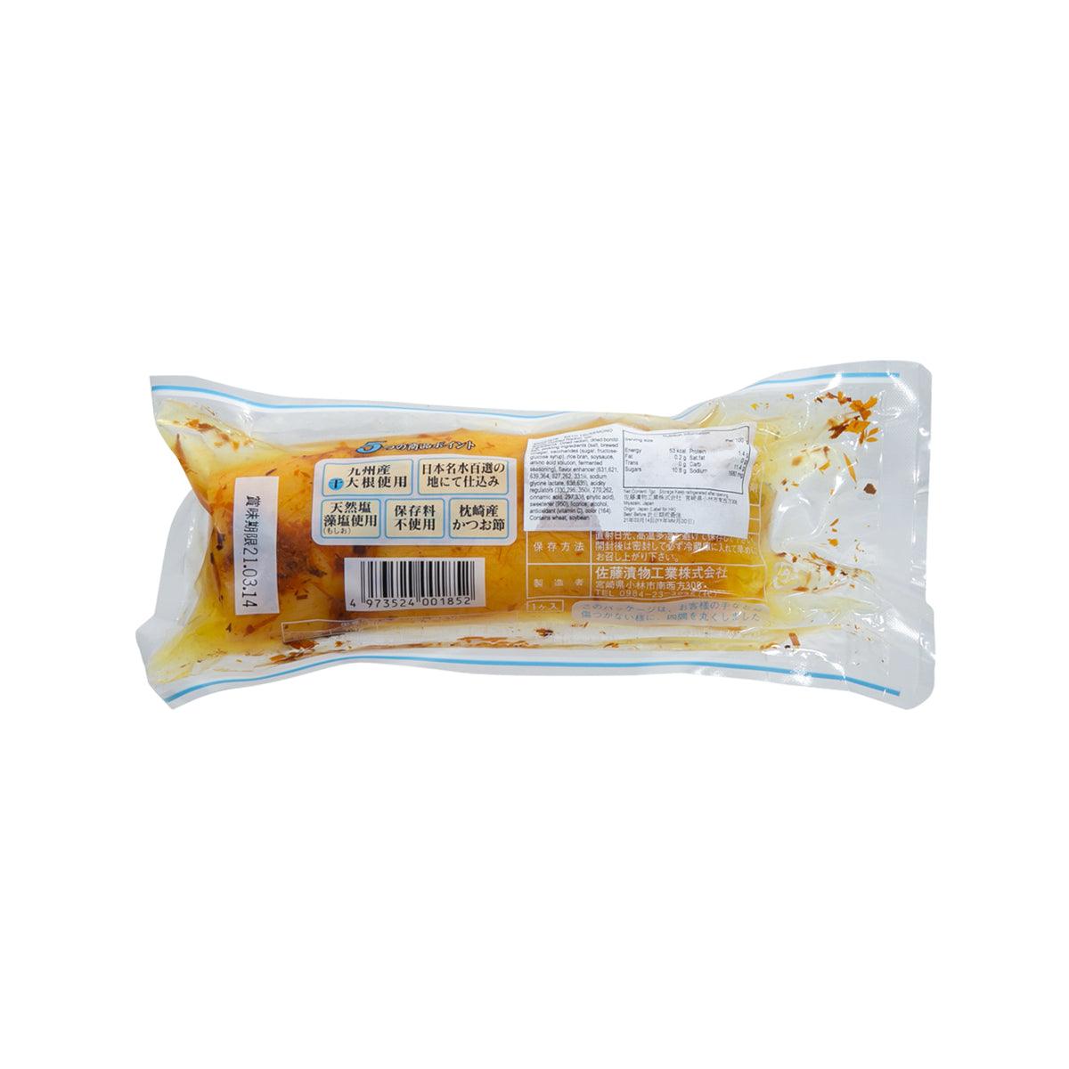 Bonito pickled radish pouch showing back label with barcode and ingredient panel.