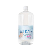 WILDALP baby spring water bottle, clear 1.5L plastic with blue baby label