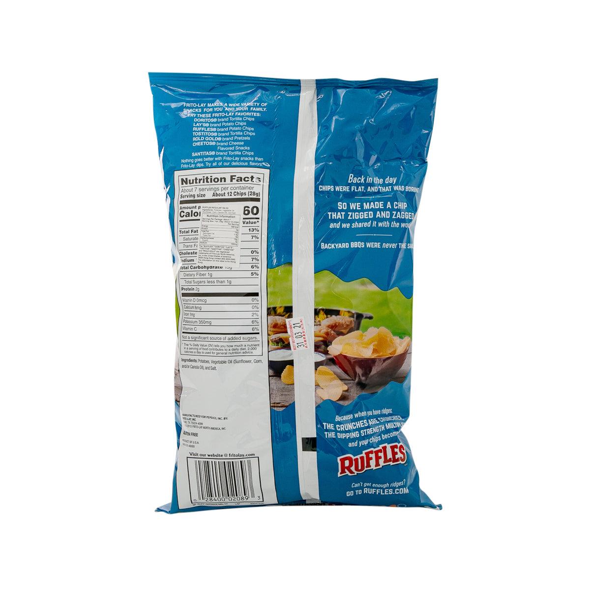 Original potato chips bag back view with barcode and nutrition facts panel