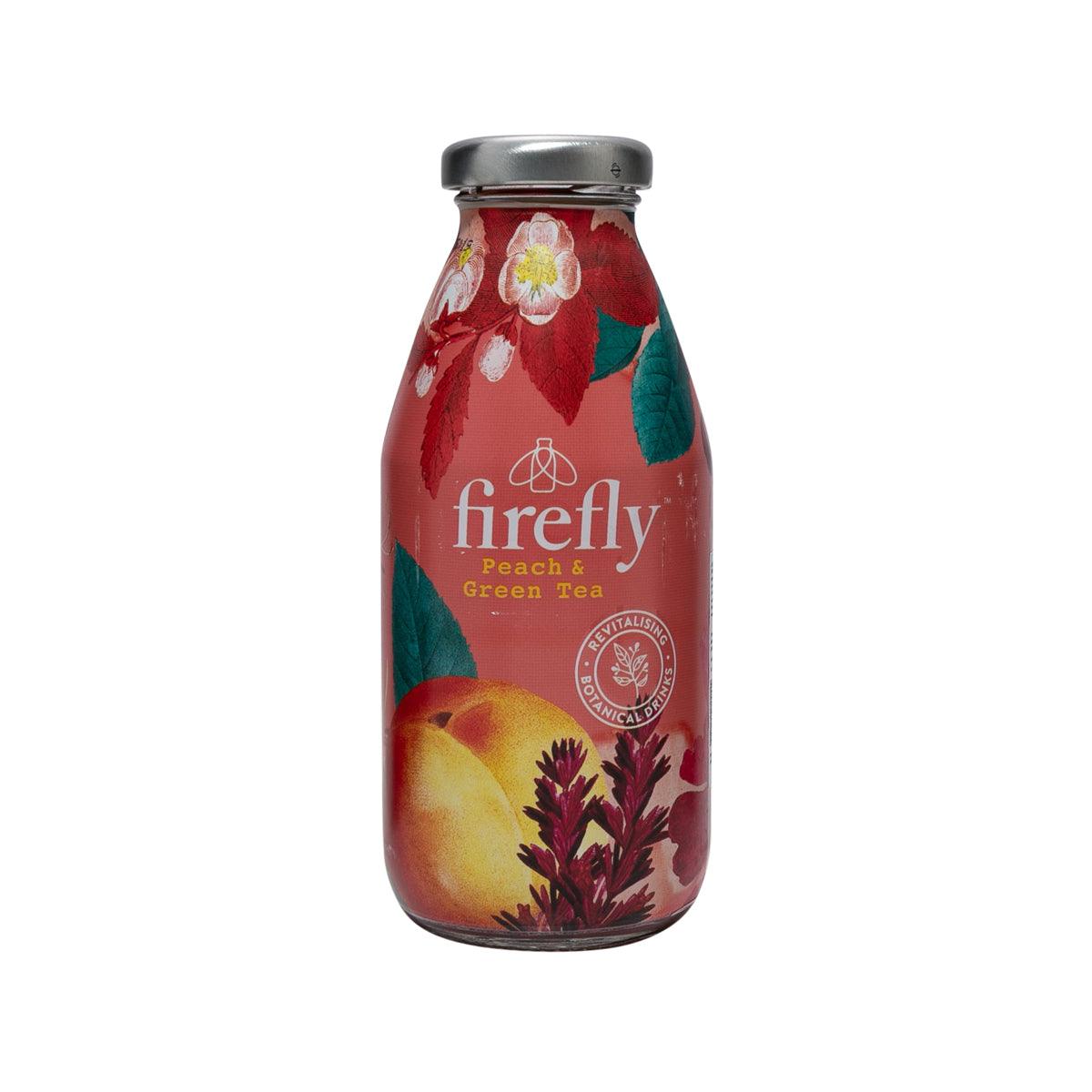 FIREFLY peach & green tea drink bottle, 330mL glass with metal cap