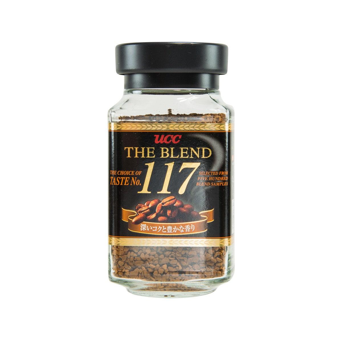 UCC The Blend 117 instant coffee jar, black label with gold text