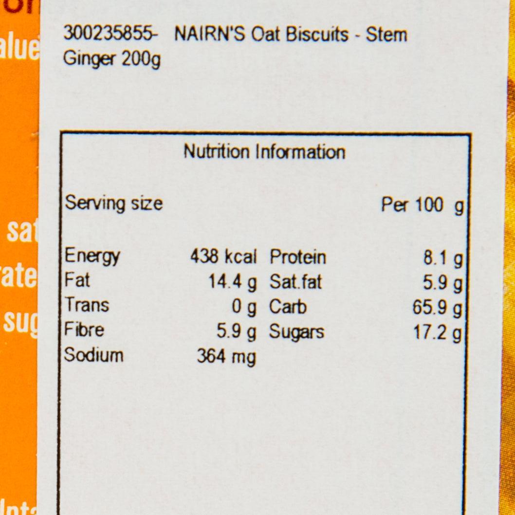 Nutrition Information panel on NAIRN'S oat biscuits box with serving size and calories