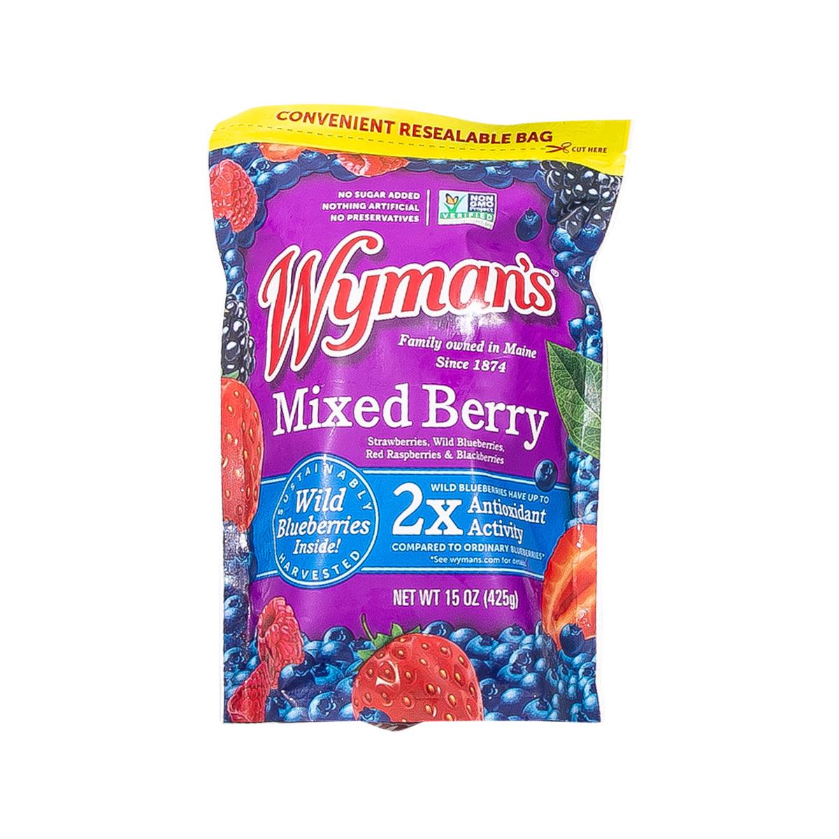 Frozen mixed berry resealable bag, front view with berry mix artwork