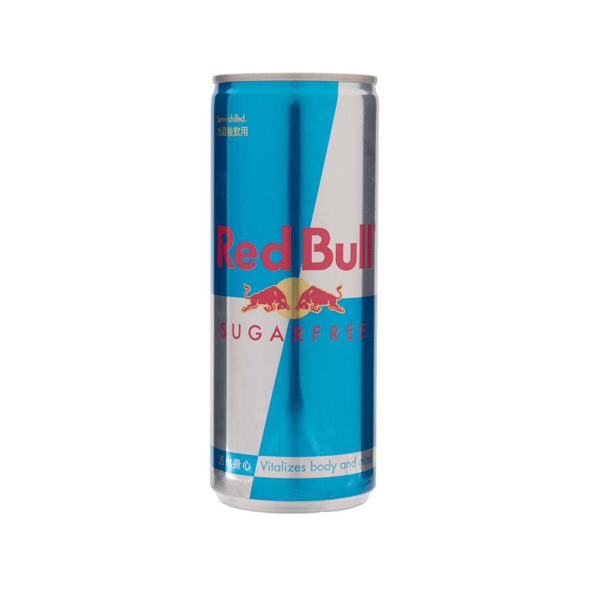 Red Bull sugarfree energy drink can, blue and silver front panel