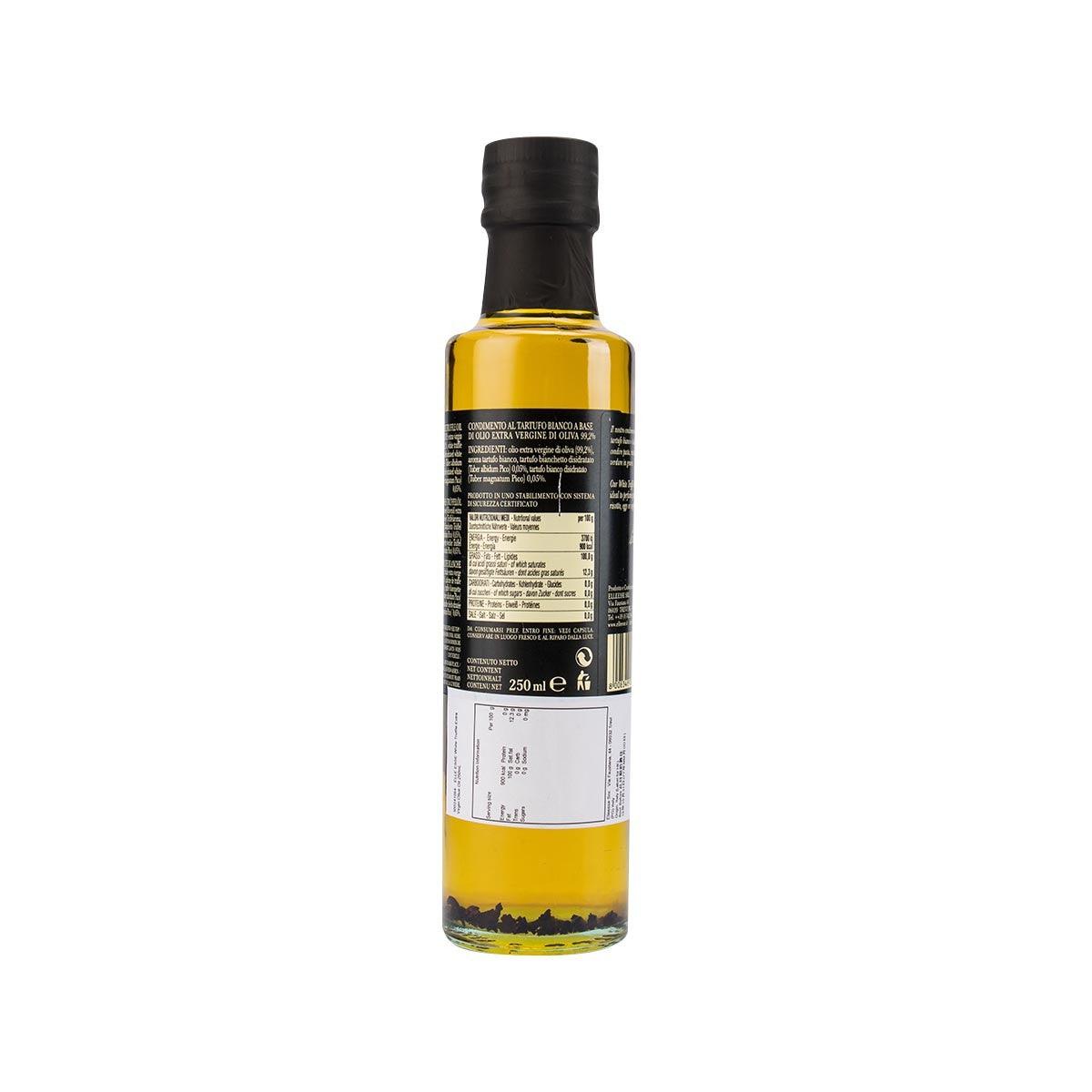 ELLE ESSE white truffle olive oil bottle, back label with nutrition, 250 mL