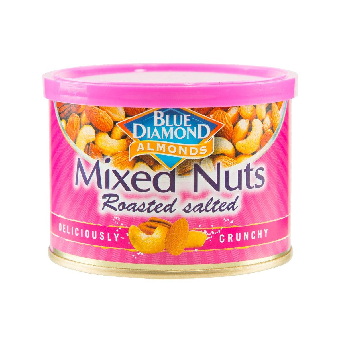 Blue Diamond roasted salted mixed nuts in pink-labeled jar, 130g