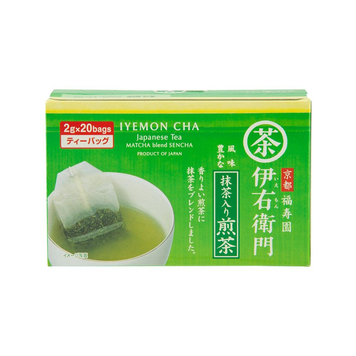 IYEMON green tea tea bag box, 2x20 bags, Japanese matcha blend, green package