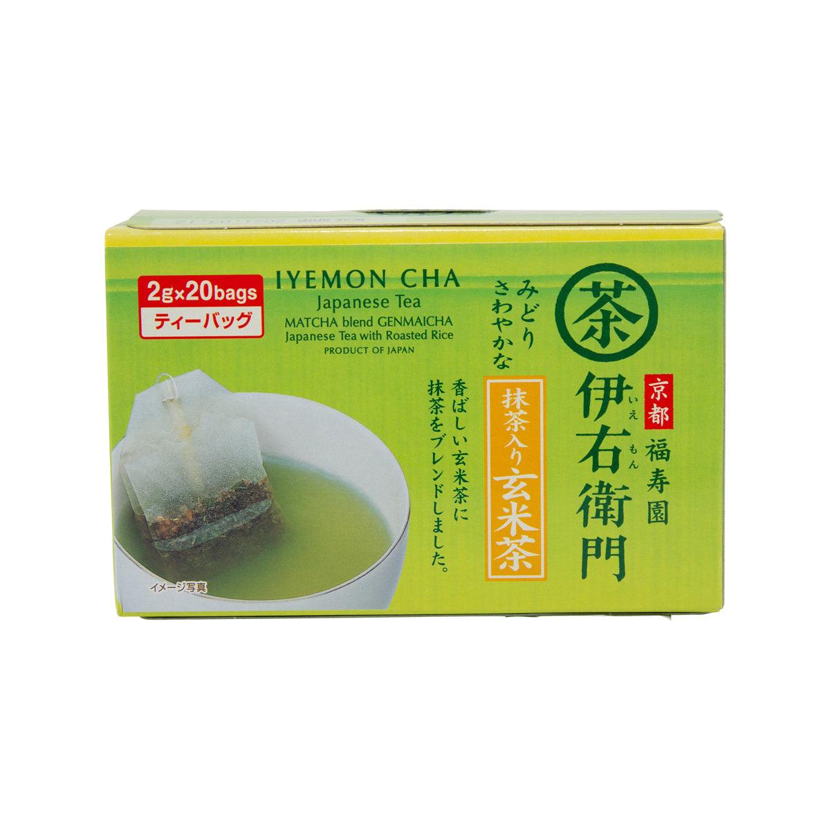 IYEMON tea bags box: Matcha Iri Genmaicha, green, 20 bags (2 g each)