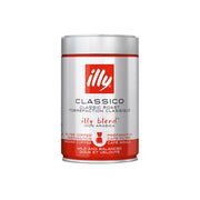 Ground coffee canister by illy, Classico label with red band, 250g