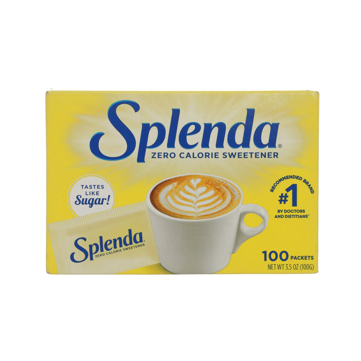 Splenda zero-calorie sweetener packet box, 100-count, with coffee cup graphic