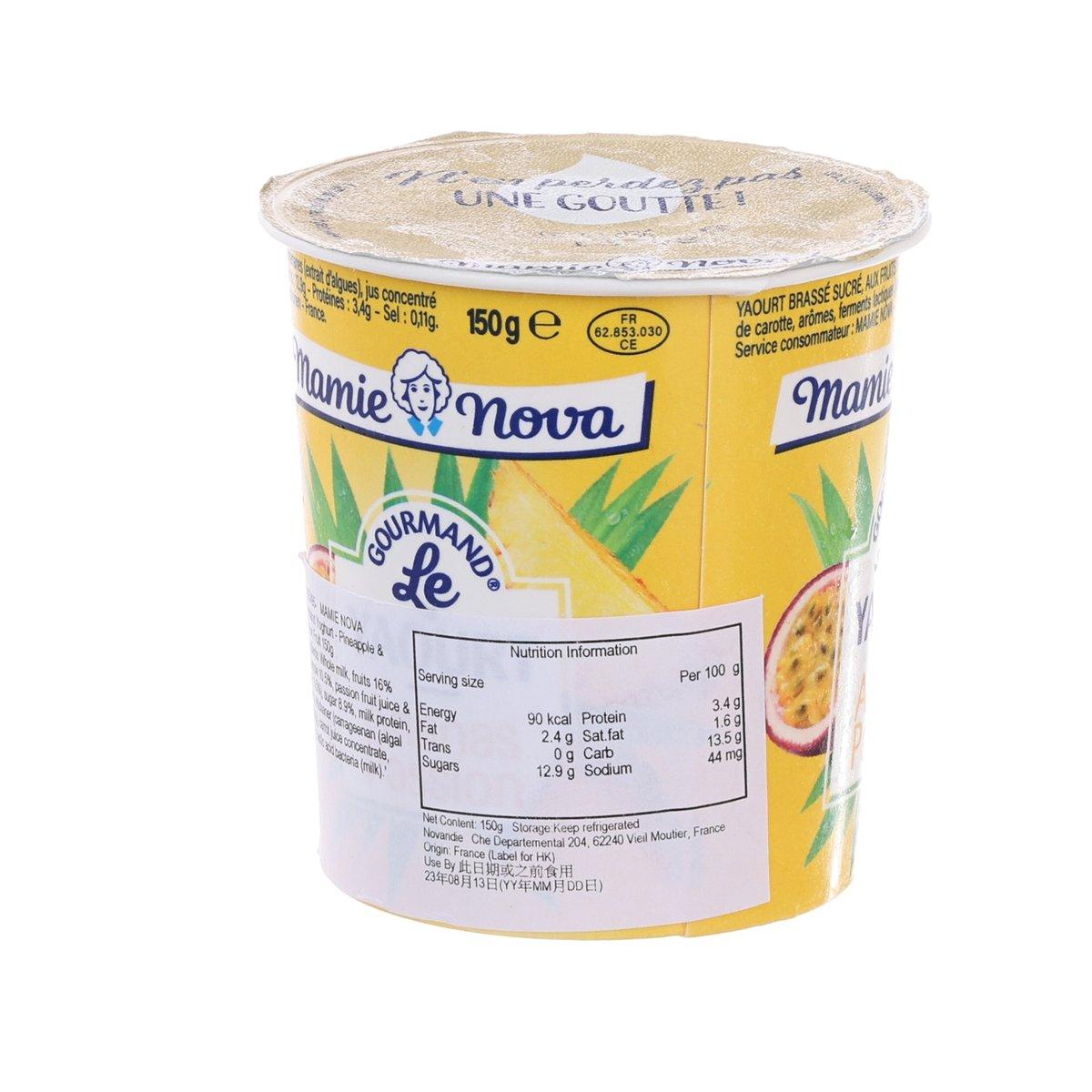 MAMIE NOVA yogurt cup, nutrition information panel, 150g pineapple passion fruit