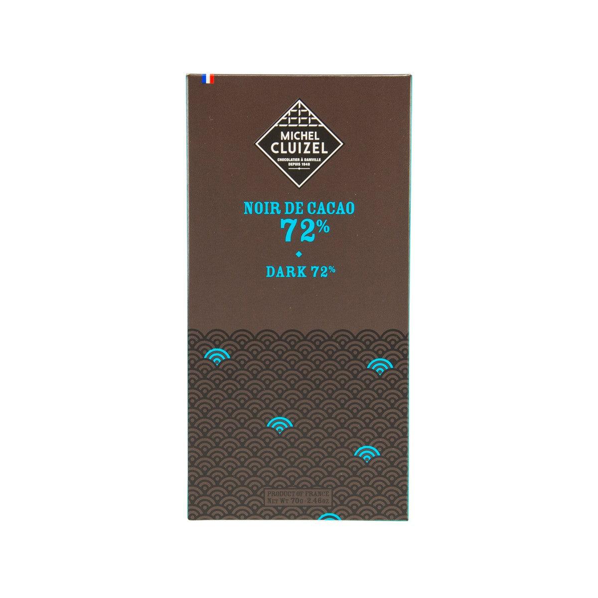 CLUIZEL 72% dark chocolate bar, 70 g package front with cacao label