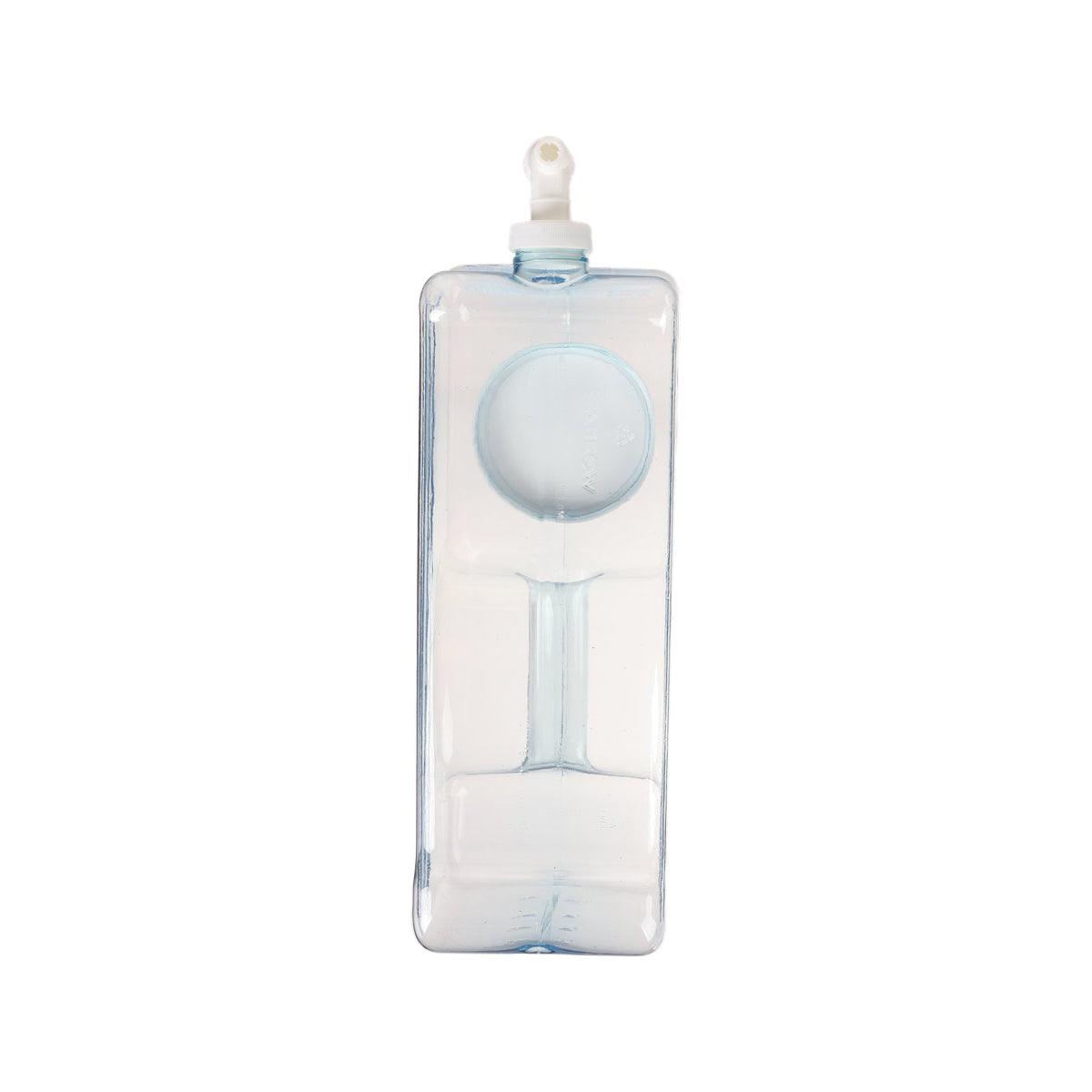 Clear beverage container with round front panel and dispensing spigot