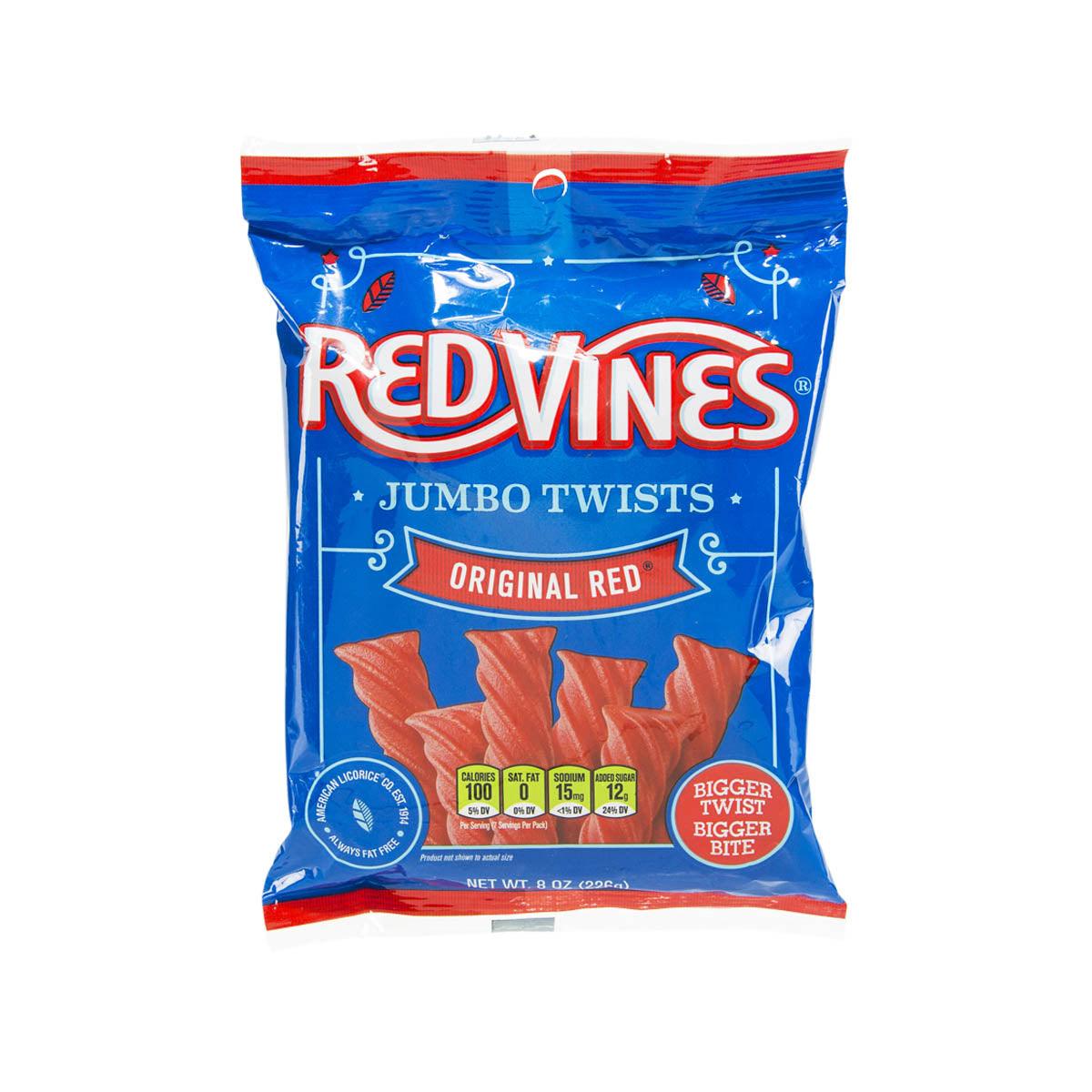 RedTwines Jumbo Twists original red candy bag, red and blue packaging, 226g