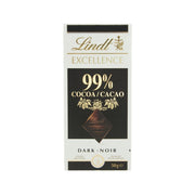 LINDT Excellence 99% dark chocolate 50g pack with 99% cocoa label